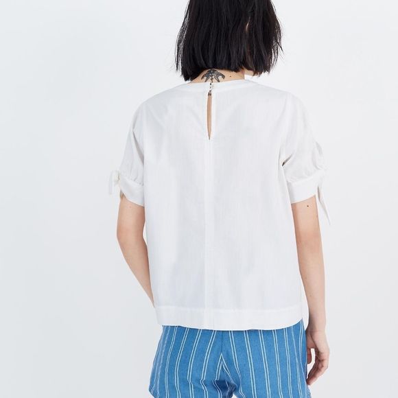 New MADEWELL Size XS Denim Tie-Cuff Shirt in Pure White - Picture 3 of 7